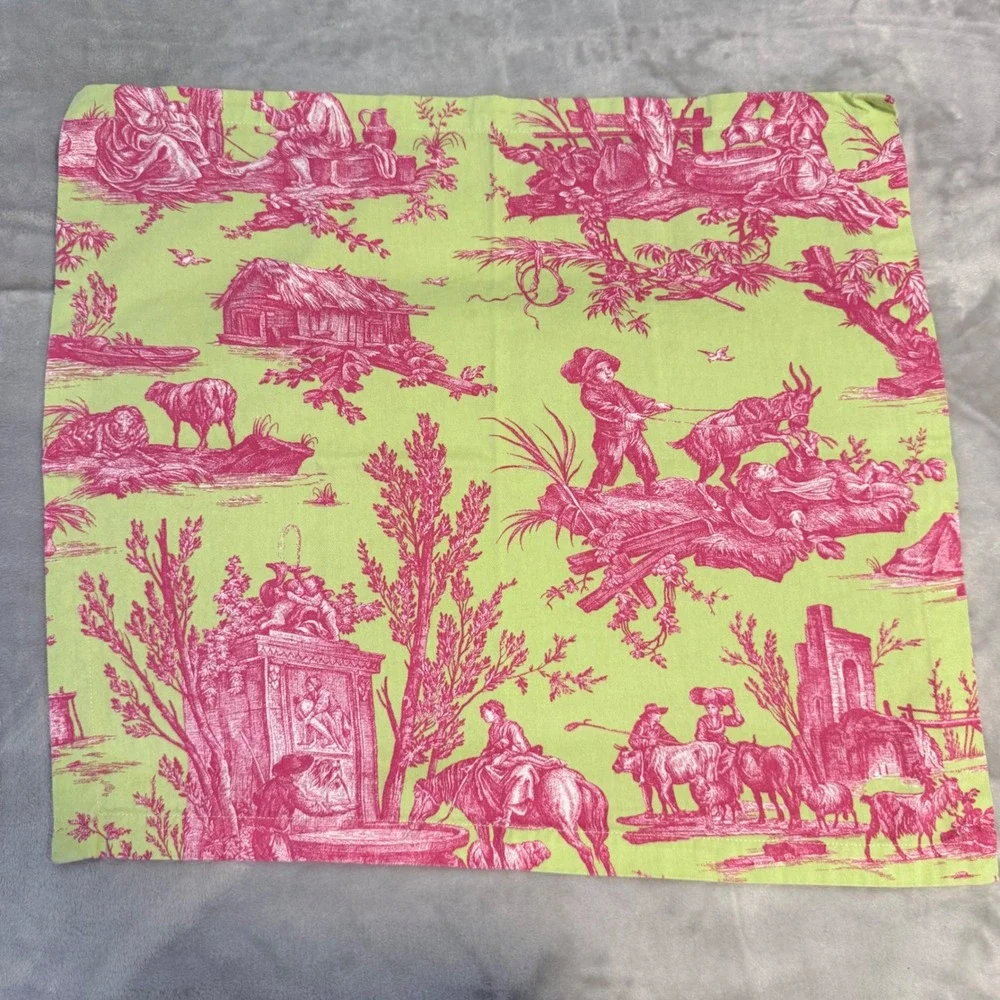 Williams Sonoma Toile Placemats & Napkins Set 8 Pc Green Pink Cotton Table Linen
